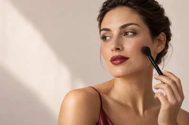 Maquillage des lèvres et des joues au fini satiné
